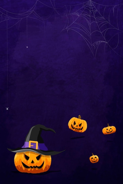 Бесплатное векторное изображение Рисунок джека о'лантерна на фиолетовом векторе шаблона фона хэллоуина