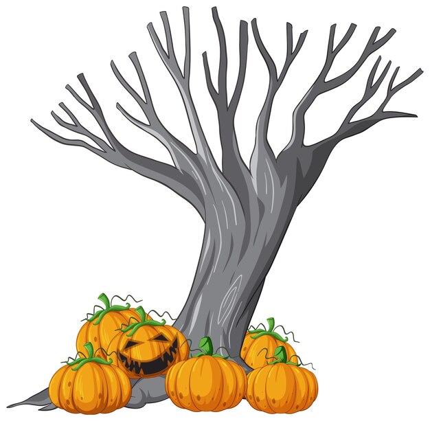Free vector jack o'lantern pumpkin with dead tree