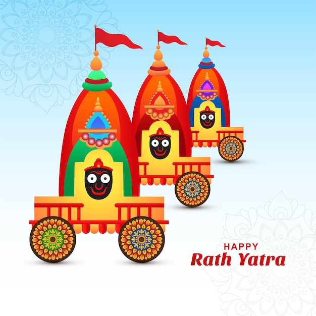 Free vector jagannath rath yatra on hindu temple holiday card background