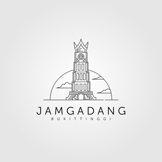 Premium Vector Gadang Clock Tower Indonesian Landmark Cute Line Illustration