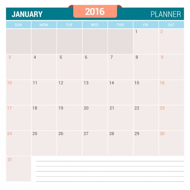 Free vector january calendar 2016