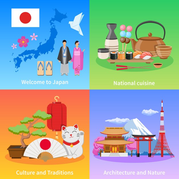 Japan Culture 4 Flat icons Square