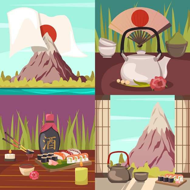Концепция культуры Японии ортогональные иконки