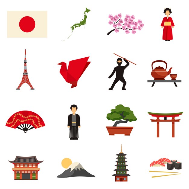 Japan Culture Flat Icons Set 