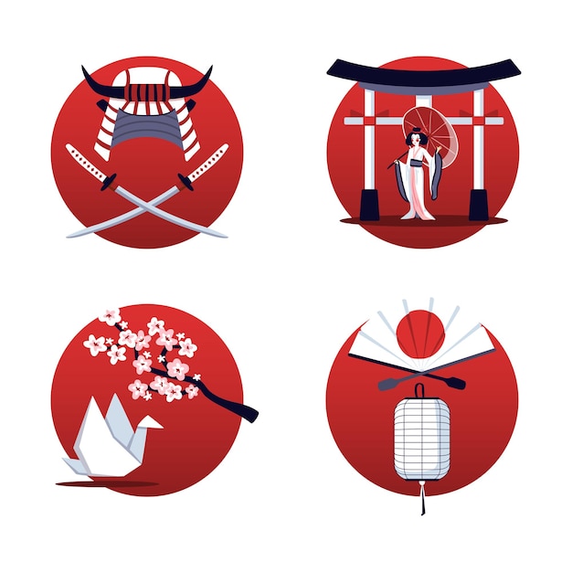 Japan design concept set of isolated illustration