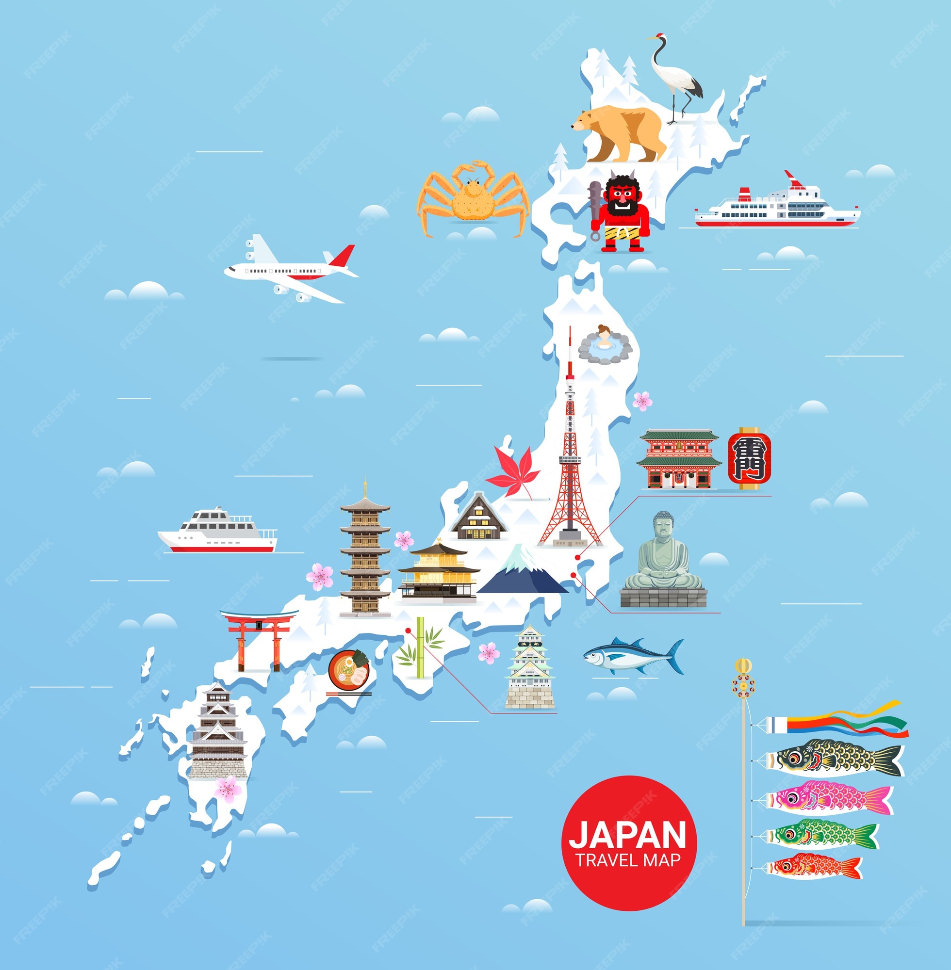 Tokyo Tower Location Map Premium Vector | Japan Famous Landmarks Travel Map With Tokyo Tower