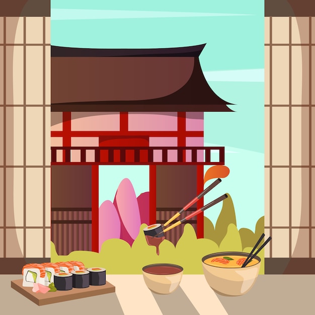 Free vector japan food architecture orthogonal composition