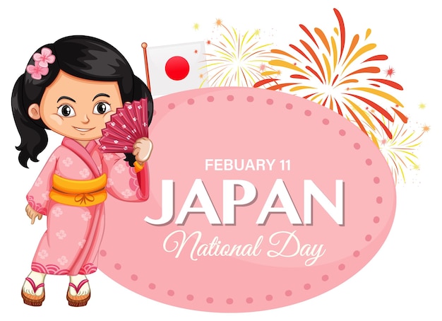 Free vector japan national day banner with japanese children cartoon character