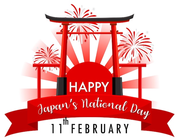 Japan's National Day banner with Torii Gate and Firework