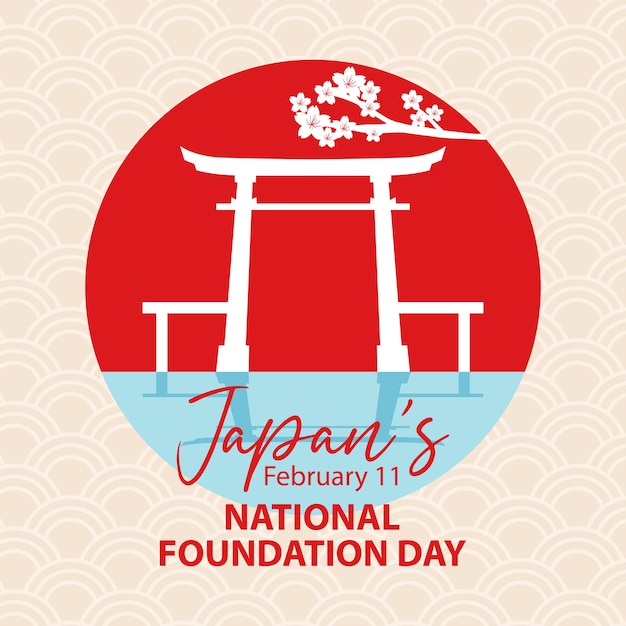 Vettore gratuito striscione per la giornata nazionale della fondazione del giappone con il cancello torii
