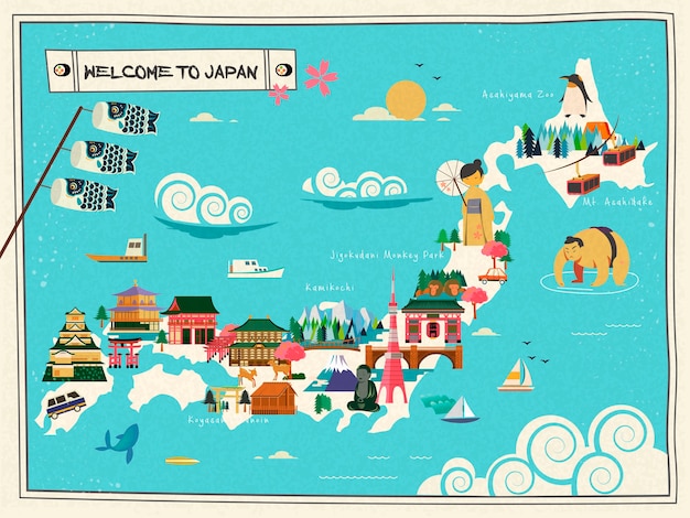 Premium Vector Japan Travel Map Design Let S Go To Japan In Japanese Said By The Man