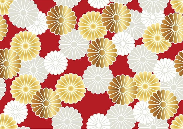 Японская благоприятная винтажная картина хризантемы горизонтально и вертикально повторяемая
