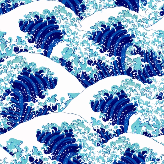 일본 블루 웨이브 패턴 벡터, watanabe seitei의 작품 리믹스