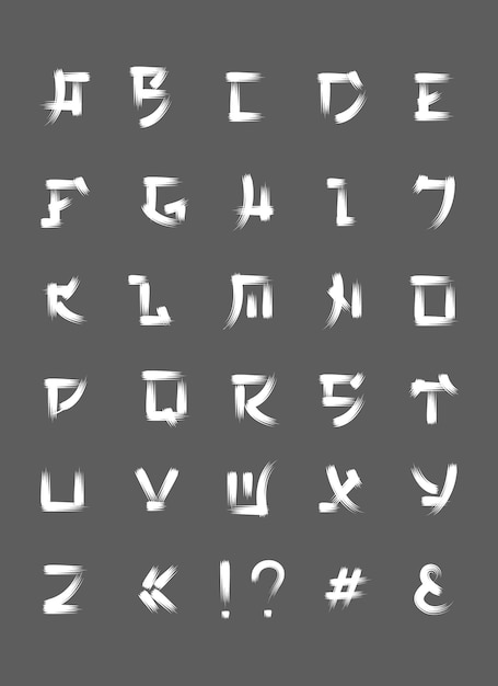 무료 벡터 일본어 브러시 글꼴, 일본 스타일의 벡터 글꼴 문자. 일본어 abc, 스타일 알파벳 문자, 일본어 타이포그래피 그림