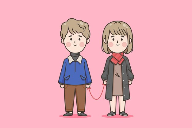 Free vector japanese couple with red thread