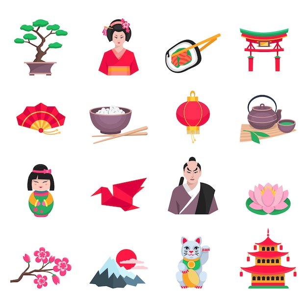Бесплатное векторное изображение Японская культура плоские иконки