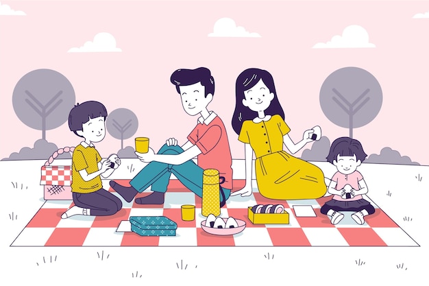 Japanese family enjoying a picnic