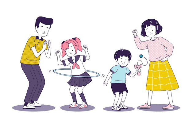 Japanese family playing games together