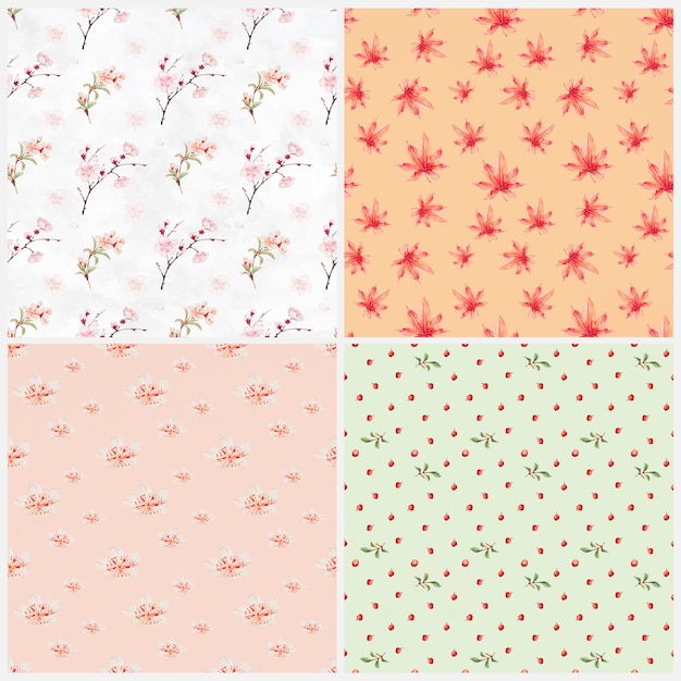 Japanese floral pattern set, remix from artworks by Megata Morikaga