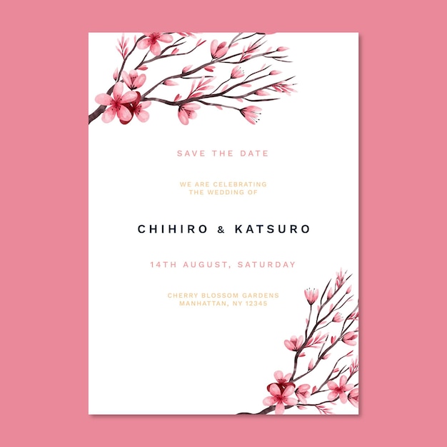 Free vector japanese floral wedding invitation