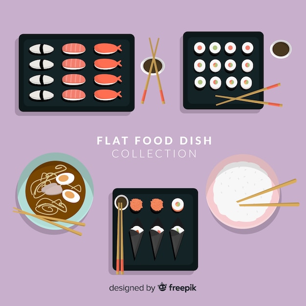 Free vector japanese food dishes set