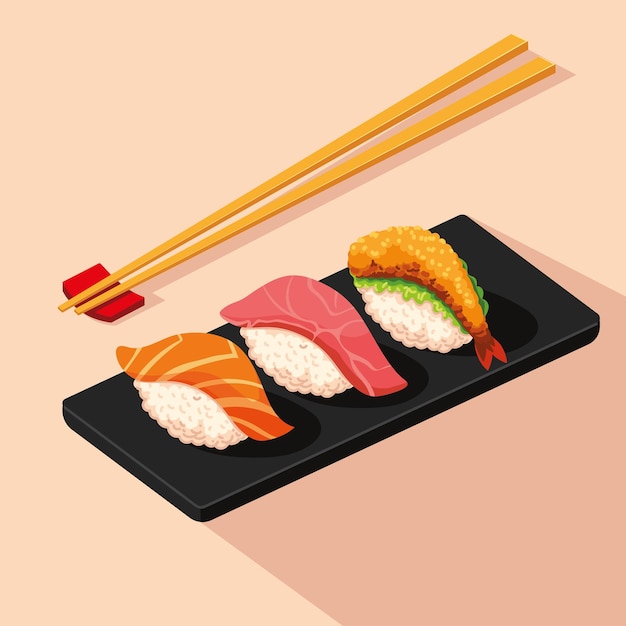 Vettore gratuito cibo giapponese sushi e bacchette