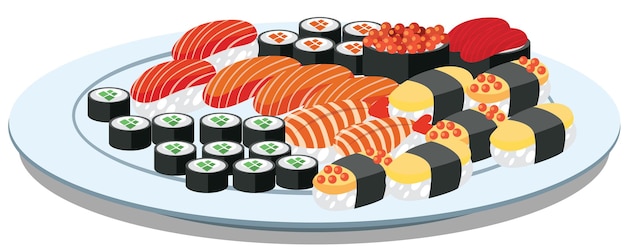 Бесплатное векторное изображение Японская еда с суши в тарелке