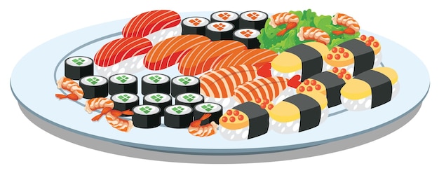 Vettore gratuito cibo giapponese con sushi in un piatto