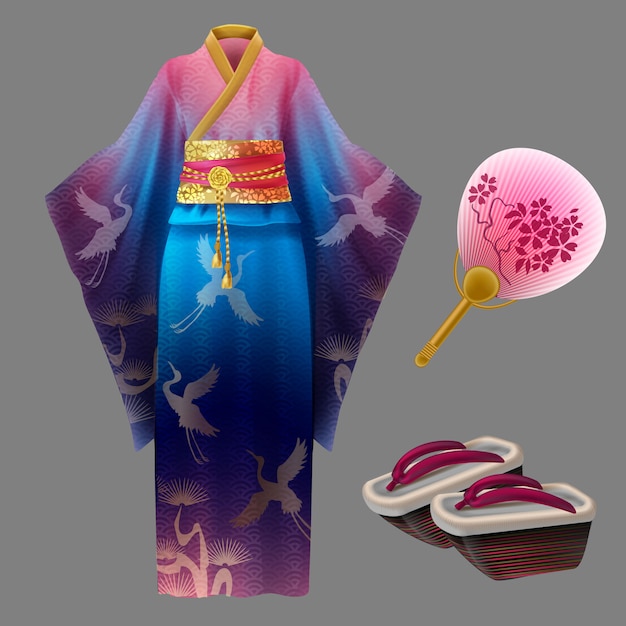 Free vector japanese geisha dress and accessories