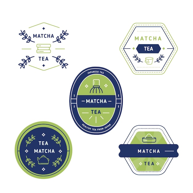 Free vector japanese green matcha tea geometric badges