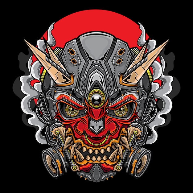 Premium Vector Japanese Oni Mask Tattoo Design