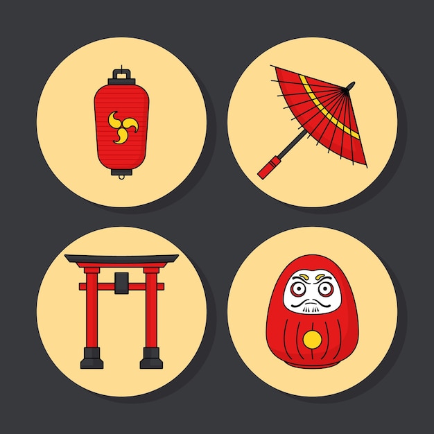 Японский набор иконок на черном фоне