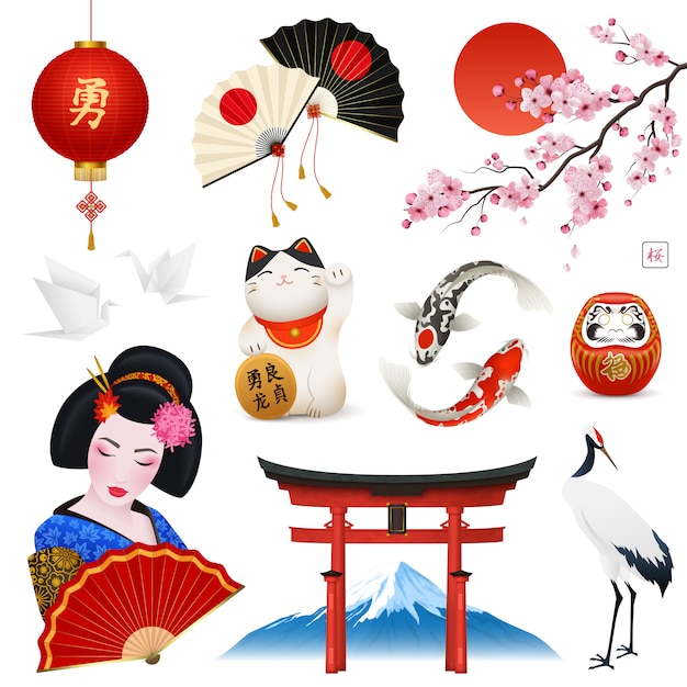 Free vector japanese national symbols set