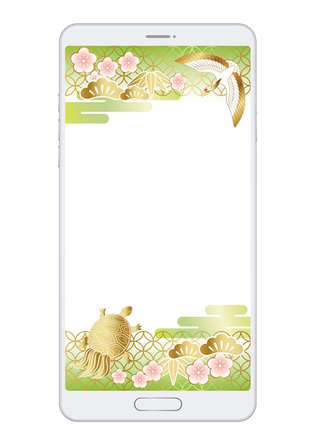 Бесплатное векторное изображение Шаблон японского или китайского нового года, отображаемый на экране смартфона.