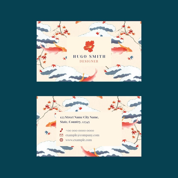 Free vector japanese pattern name card vector editable template, remix of artwork by watanabe seitei