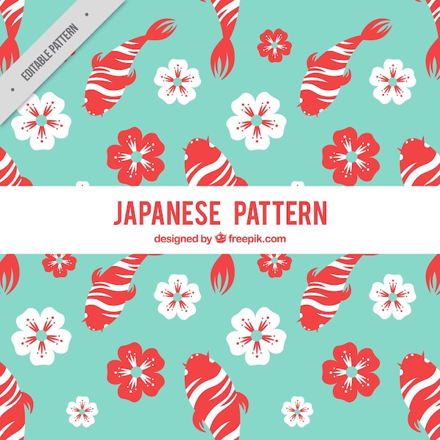 Japanese pattern with fishes and flowers