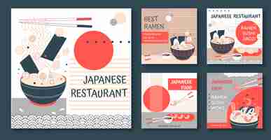 Free vector japanese restaurant instagram post set