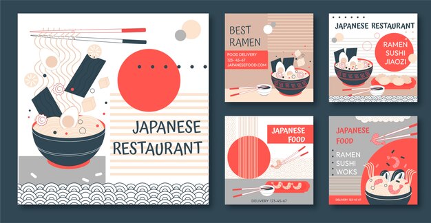 japanese restaurant instagram post set