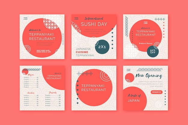 Free vector japanese restaurant instagram posts