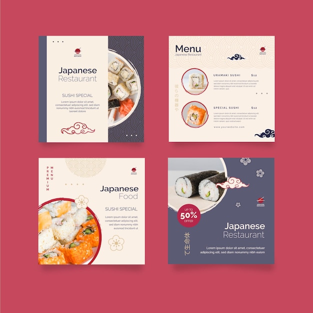 Free vector japanese restaurant instagram posts