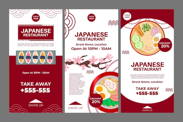 Free vector japanese restaurant instagram stories