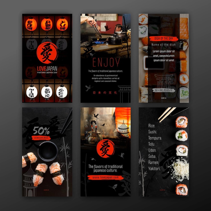 Free Vector japanese restaurant instagram stories