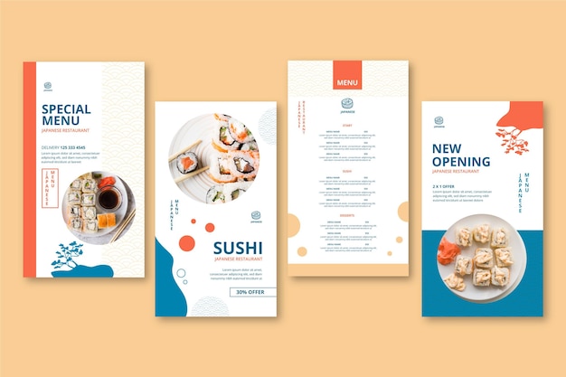 Free vector japanese restaurant instagram stories