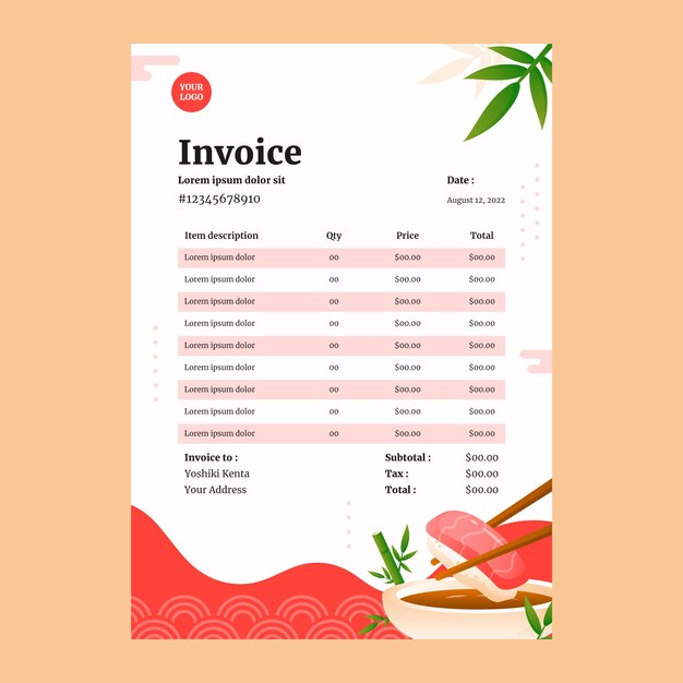 japanese restaurant invoice