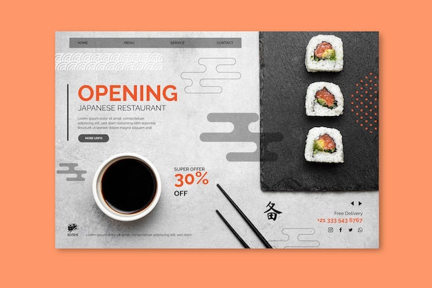 Free vector japanese restaurant landing page template