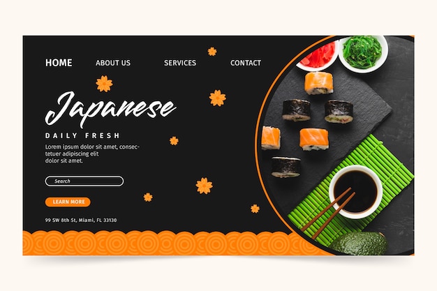 Free vector japanese restaurant landing page template