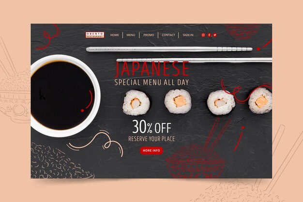 Free vector japanese restaurant landing page