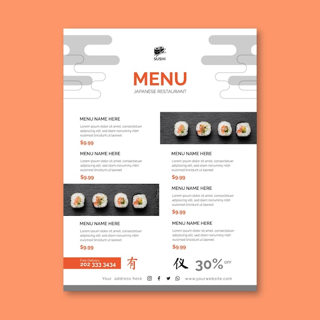 Free vector japanese restaurant menu template