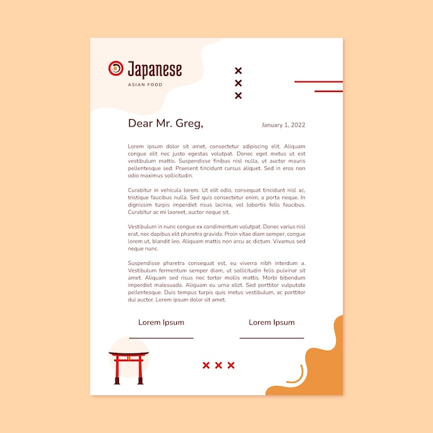 Free vector japanese restaurant minimal letterhead template