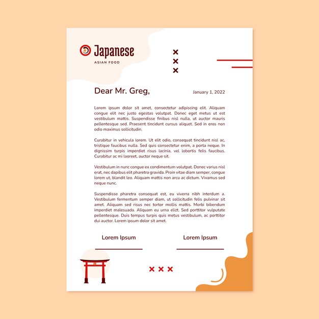 일본 레스토랑 최소한의 레터헤드 템플릿